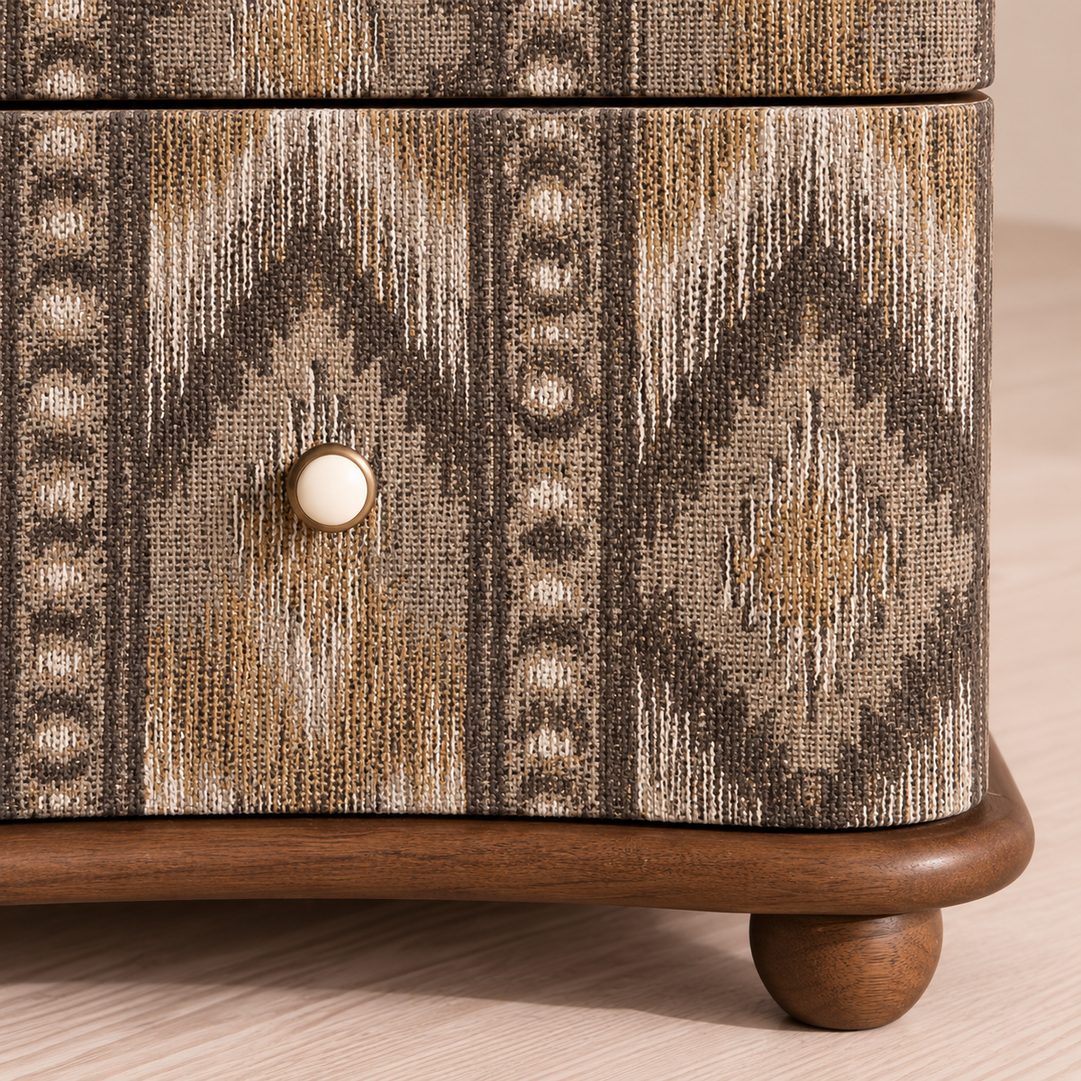 Patterned Two-Drawer Wood Nightstand with Stone Top