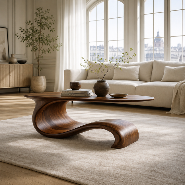 Sculptural Wave Walnut Coffee Table – Modern Curved Design Main Image