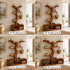 Wave Tree Entryway Hall Tree – Solid Wood Coat Rack Bench with Shelves and Shoe Storage