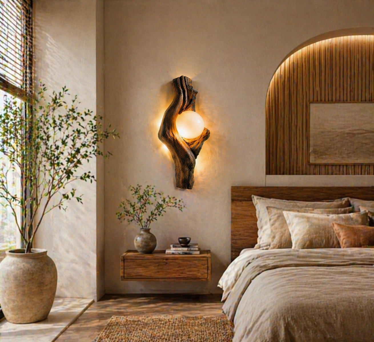 Sculptural Wall Light – Solid Wood Modern Sconce for Home Decor