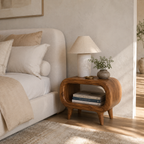 Curved Wood Side Table – Solid Wood End Table for Living Room Decor