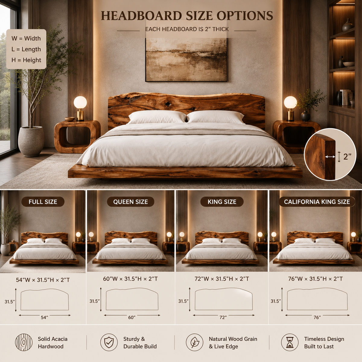 Live Edge Bed Frame – Solid Wood Bed with Natural Headboard
