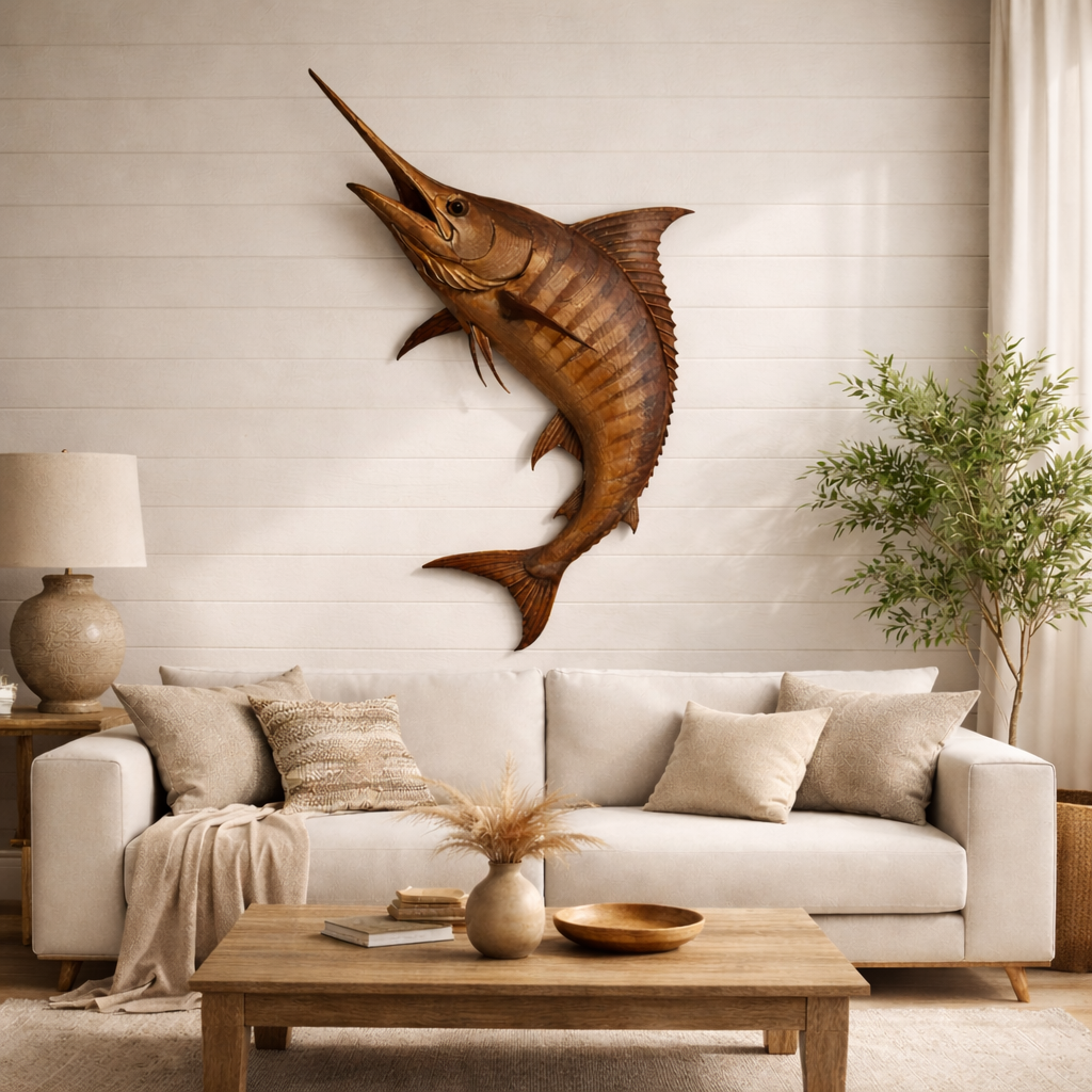 Marlin Wall Art – Solid Wood Decorative Panel for Coastal Home Decor