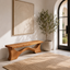 Sculptural Wood Entryway Bench – Solid Wood Hallway Bench with Curved Base for Home Decor