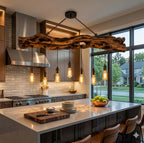 Rustic Dining Light – Solid Wood Pendant Lamp with Glass Bulbs for Dining Room Decor