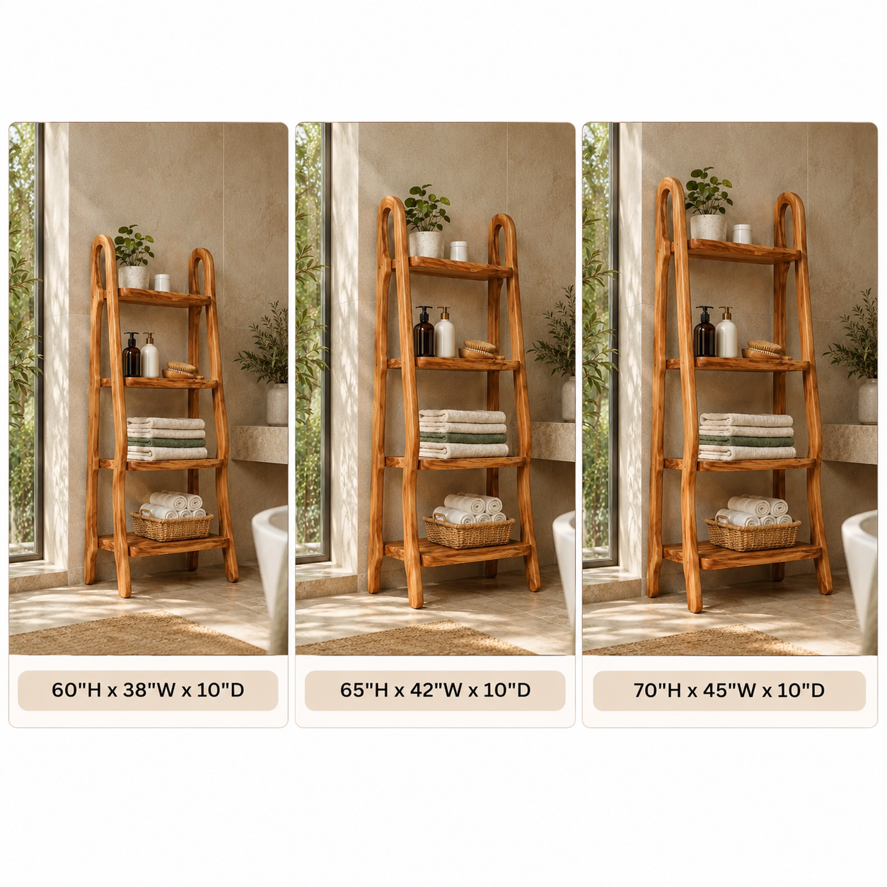 Wood Ladder Bathroom Shelf – Solid Wood Towel Storage Rack for Bathroom Decor