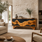 Wave Inlay Wood Sideboard Cabinet