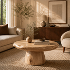 Tree Stump Coffee Table – Solid Wood Round Coffee Table for Rustic Living Room Decor