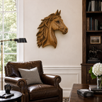 Horse Head Wood Wall Art – Solid Wood 3D Animal Sculpture for Entryway Decor