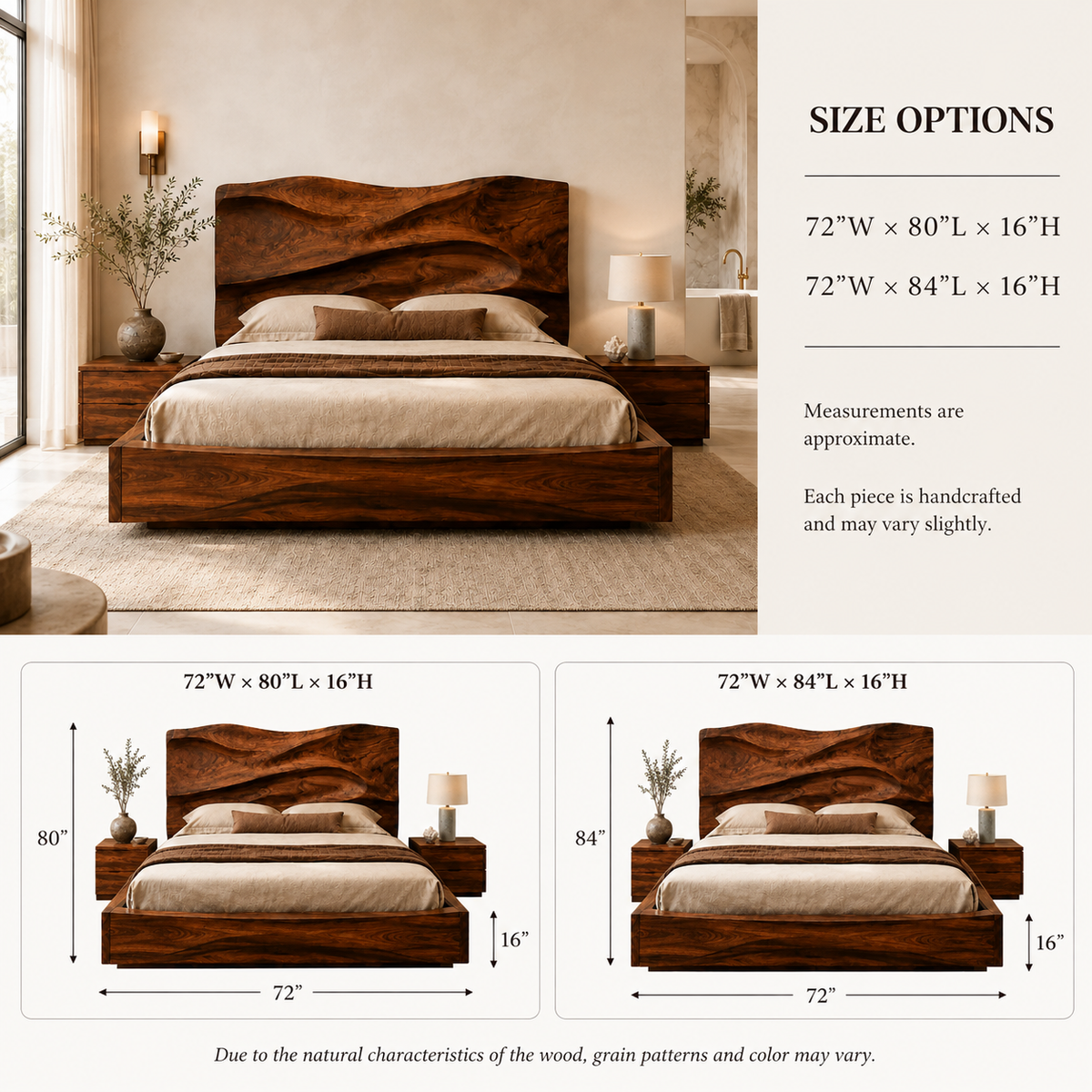 Live Edge Storage Bed – Solid Wood Bed Frame with Sculptural Headboard