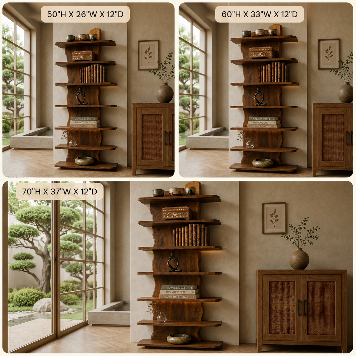 Tall Bookcase – Solid Wood Display Shelf for Living Room