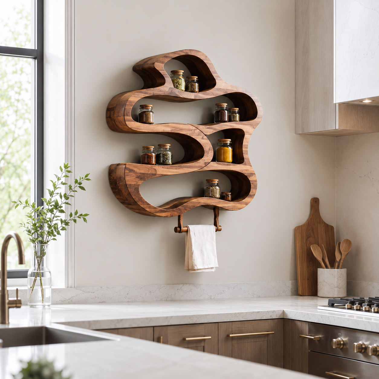 Organic Wood Kitchen Shelf – Solid Wood Wall Mounted Spice Rack for Kitchen Decor
