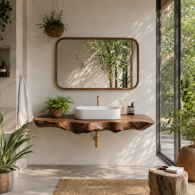 Live Edge Wood Floating Bathroom Vanity – Solid Wood Wall Mounted Sink Console for Bathroom Decor Main Image