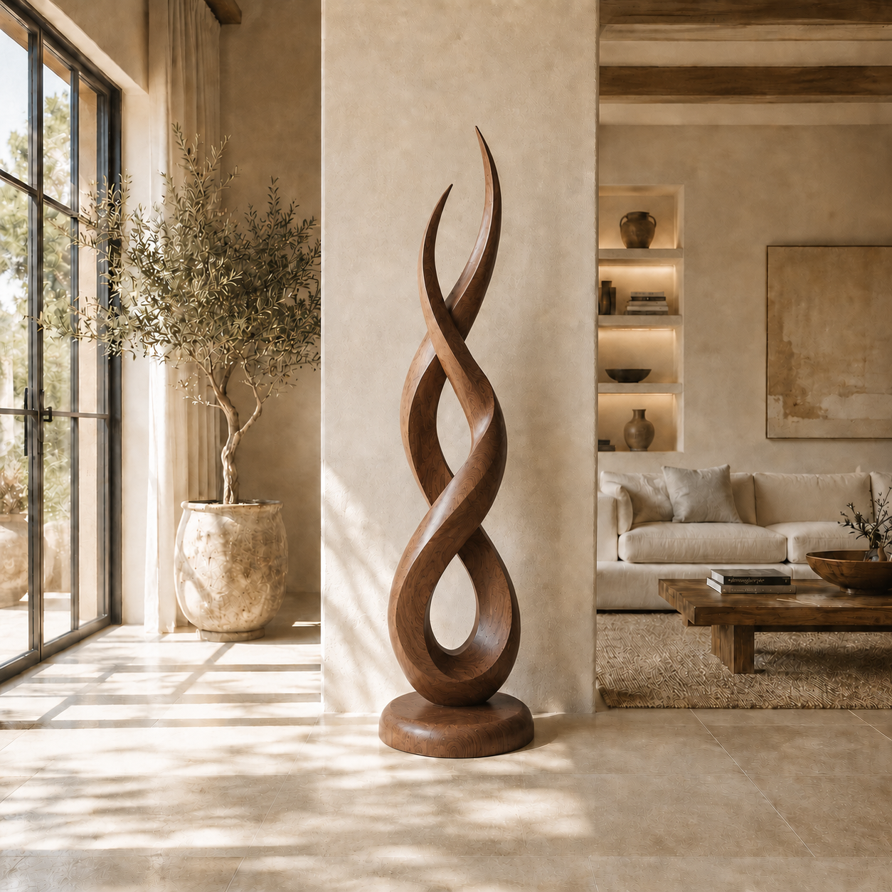 Twisted Wood Sculpture – Sculptural Solid Wood Art for Modern Home