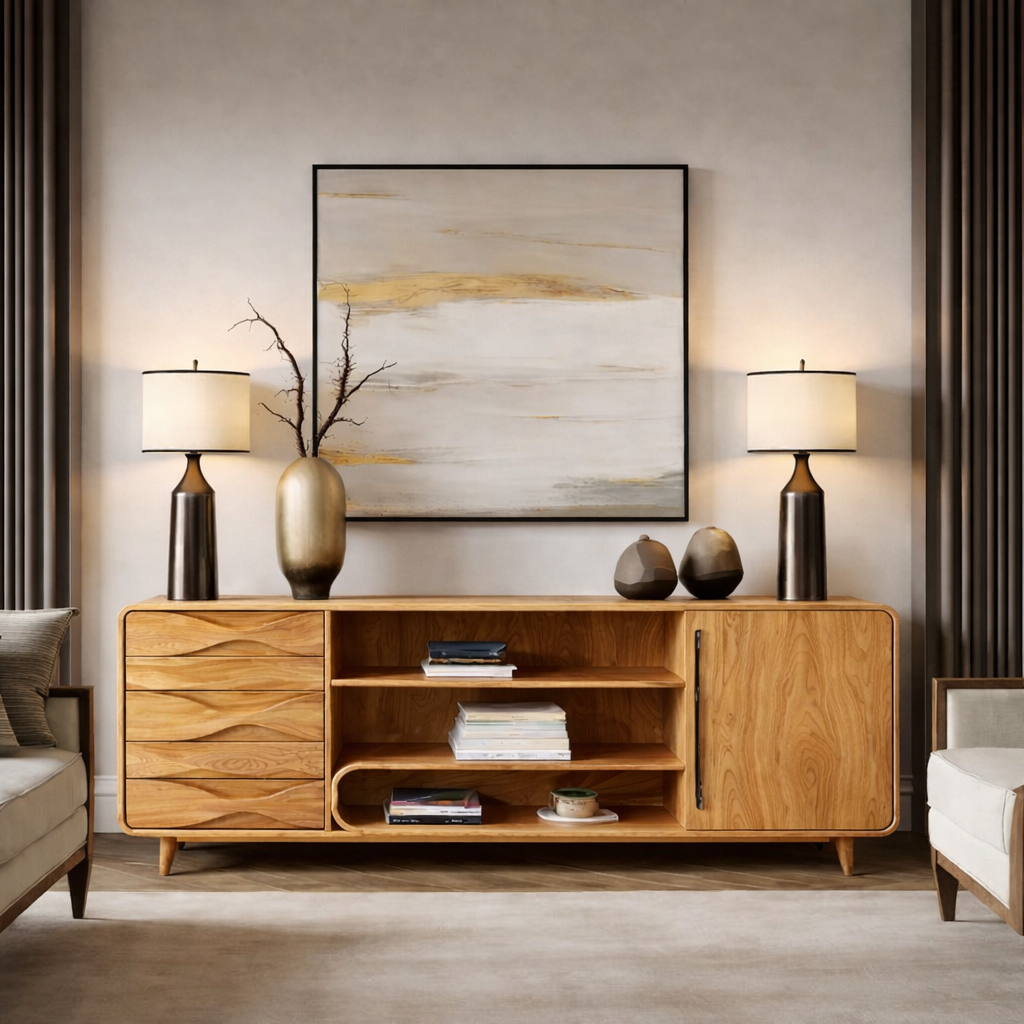 Solid Wood TV Stand – Modern Natural Media Console