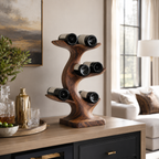Tree Branch Wood Wine Rack – Solid Wood Bottle Display Stand for Home Bar Decor