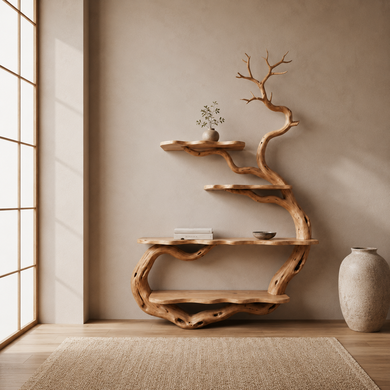 Tree Branch Wall Shelf – Sculptural Solid Wood Display Shelf