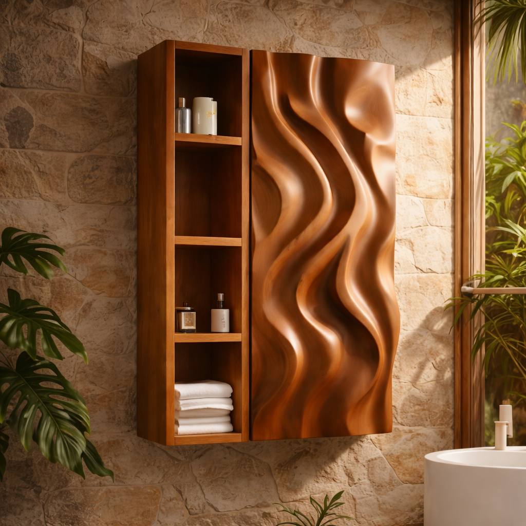 Wavy Wall Cabinet – Solid Wood Bathroom Storage Cabinet for Modern Decor