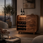 Solid Wood Wine Cabinet – Rounded Wood Bar Storage Cabinet with Wine Rack for Living Room Decor