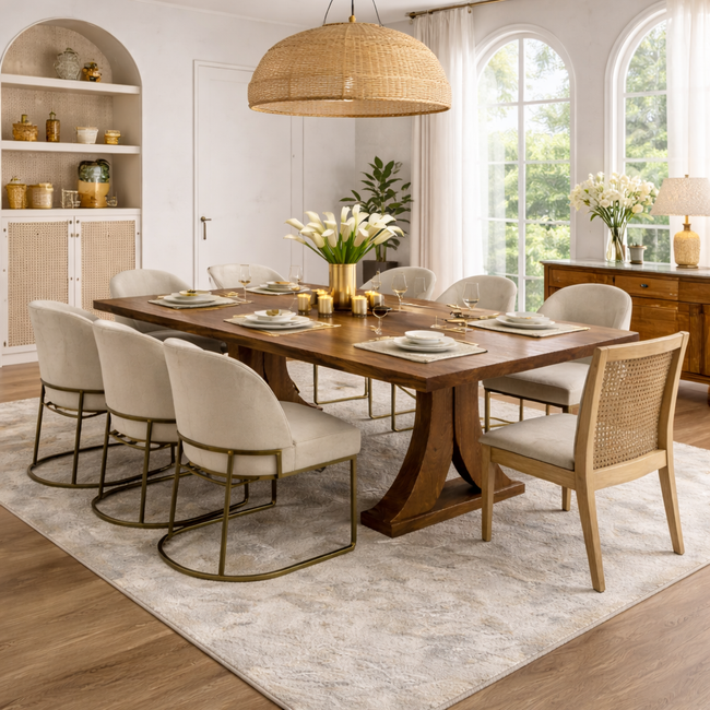 Handmade Wooden Dining Table | Modern Solid Wood Dining Furniture Hover Image