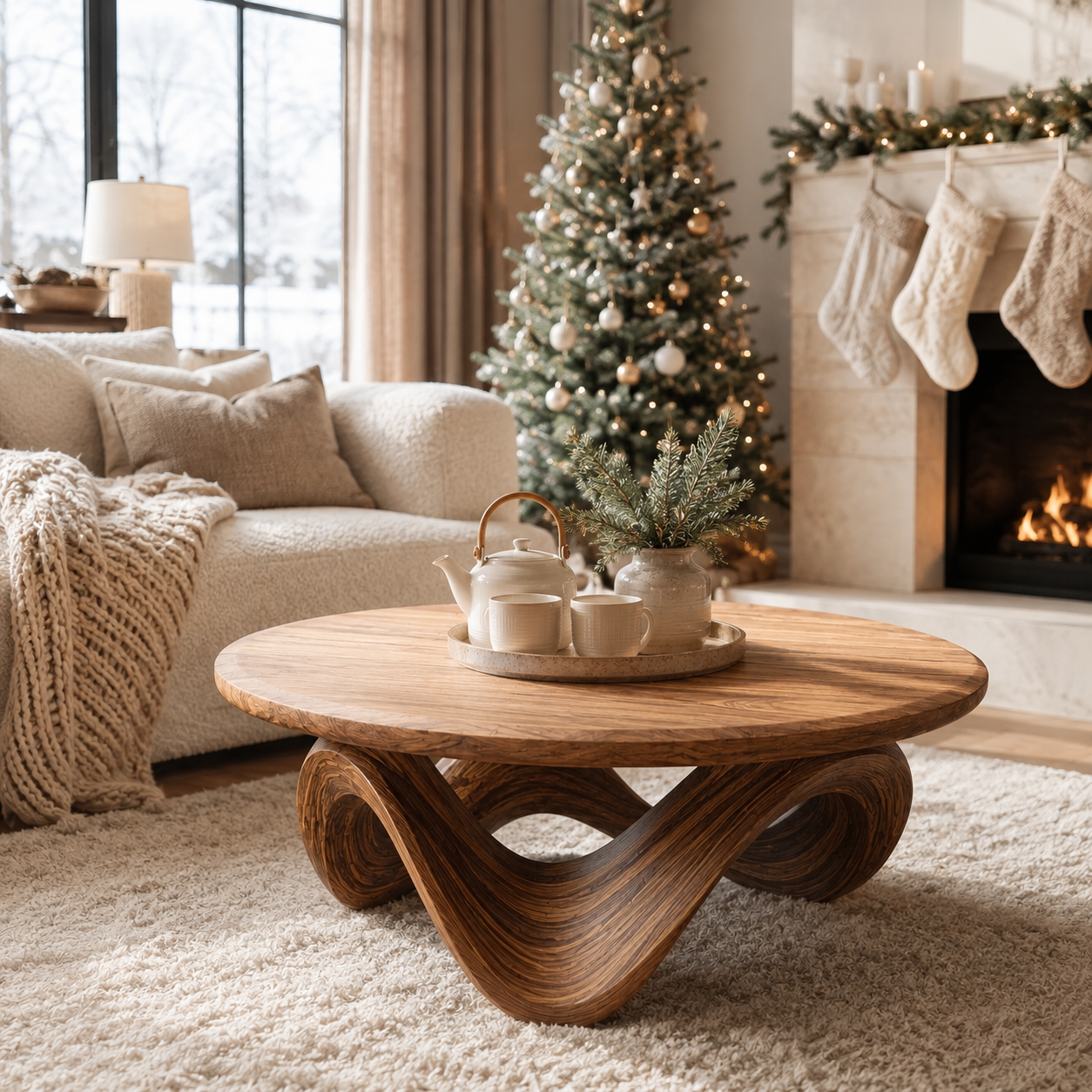 Ribbon Loop Round Wood Coffee Table