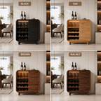 Solid Wood Wine Cabinet – Rounded Wood Bar Storage Cabinet with Wine Rack for Living Room Decor