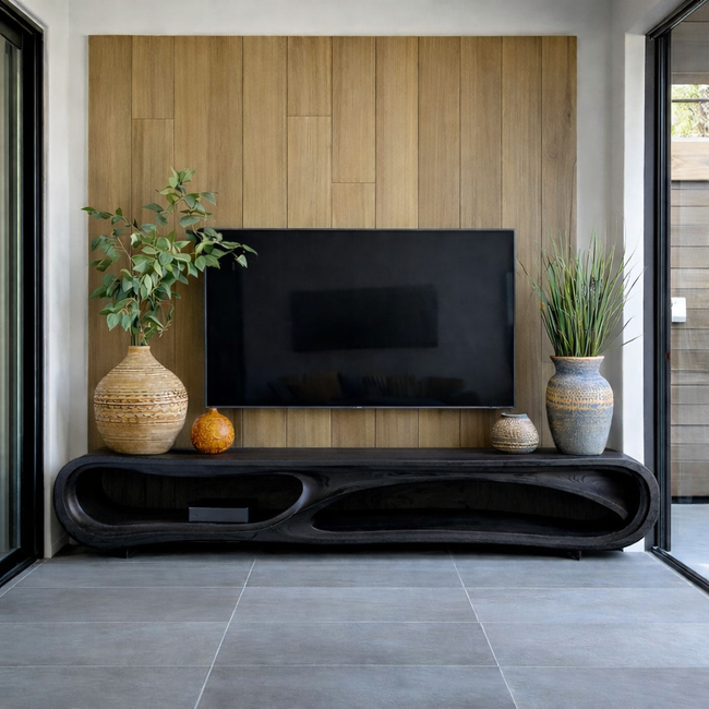 Solid Wood Continuous Wave Media Console – Statement TV Stand Main Image