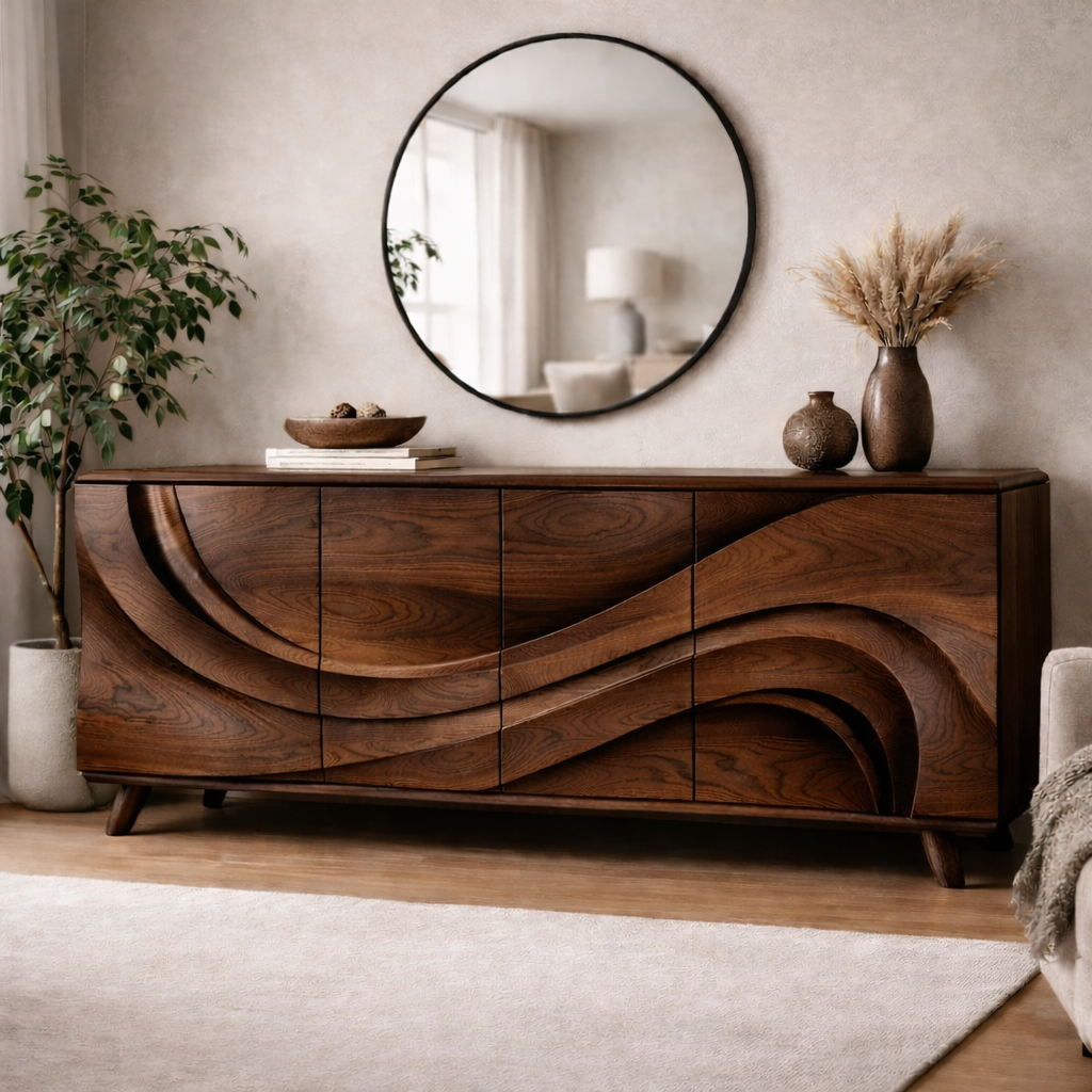 Wave Sideboard – Sculptural Solid Wood Storage Cabinet for Luxury Living Room