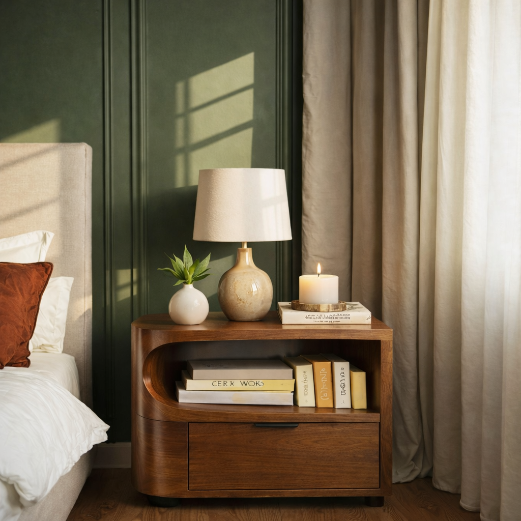 Solid Wood Nightstand – Modern Natural Bedside Table