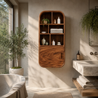 Rounded Wood Bathroom Cabinet – Solid Wood Wall Mounted Storage Cabinet for Bathroom Decor