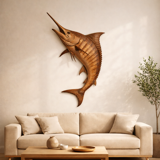 Marlin Wall Art – Solid Wood Decorative Panel for Coastal Home Decor Main Image
