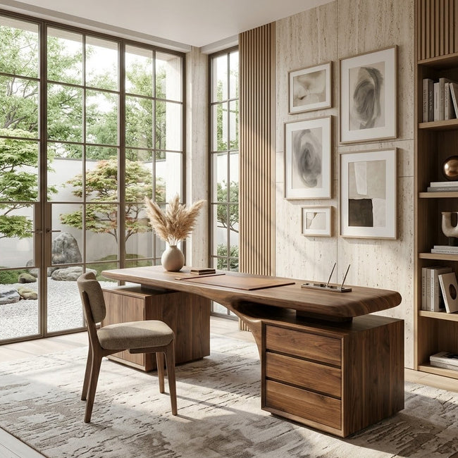 Executive Desk – Solid Wood Desk with Drawer Storage for Home Office Hover Image