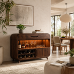 Rounded Wood Bar Cabinet – Solid Wood Wine Storage Cabinet for Living Room Decor