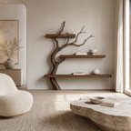 Tree Branch Wood Bookshelf – Solid Wood Wall Shelf with Natural Branch Design