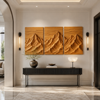 Mountain Wood Wall Art – Solid Wood 3 Panel Carved Wall Decor for Entryway Decor