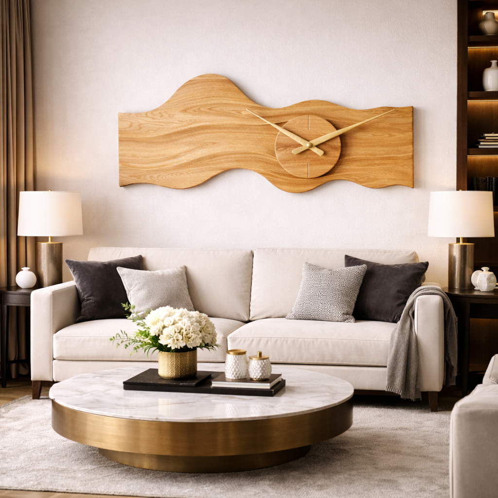 Organic Wall Clock – Sculptural Wooden Clock with Brass Hands