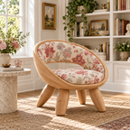 Floral Upholstered Curved Wood Accent Chair
