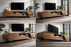 Solid Wood Curved Media Console – Low Profile TV Stand