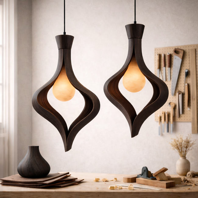 Sculptural Wooden Pendant Light – Handcrafted Organic Wood Hanging Lamp for Modern Interiors Main Image
