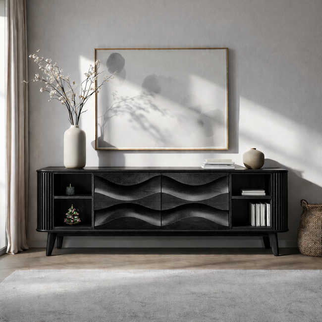 Solid Wood TV Stand – Modern Natural Media Console Main Image