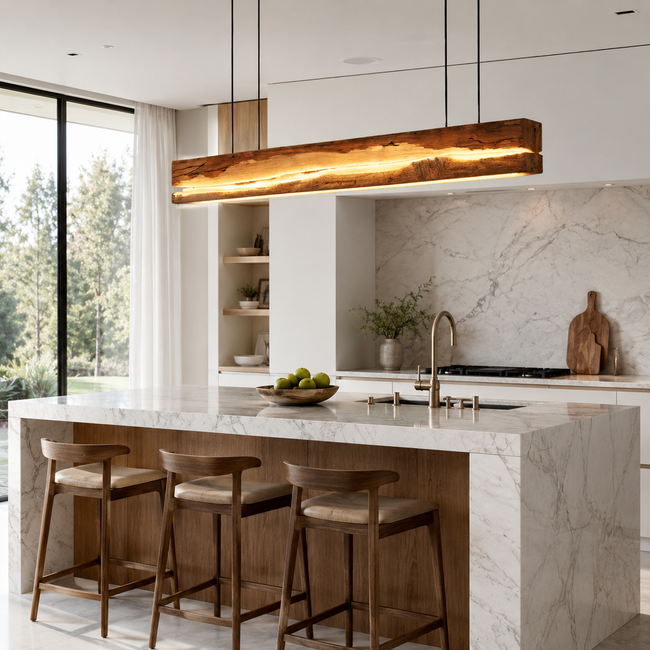 Live Edge Pendant Light – Solid Wood Linear Light for Kitchen Island or Dining Room Hover Image