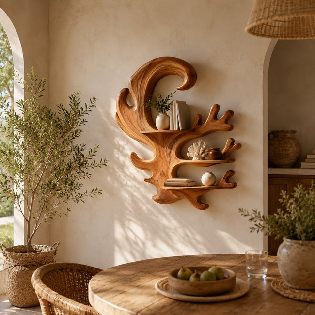 Antler Wood Wall Shelf – Solid Wood Floating Display Shelf for Rustic Living Room Decor Main Image