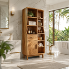 Wood Bathroom Storage Cabinet – Solid Wood Linen Cabinet with Shelves for Bathroom Decor