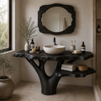 Tree Trunk Bathroom Vanity Wood Base – Handmade Solid Wood Vanity Frame for Luxury Bathroom Decor
