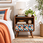 Mid-Century Walnut Nightstand with Geometric Drawer