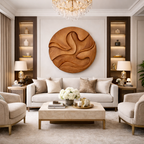 Hand-Carved Solid Wood Wall Art Panel – Organic Round Sculpture