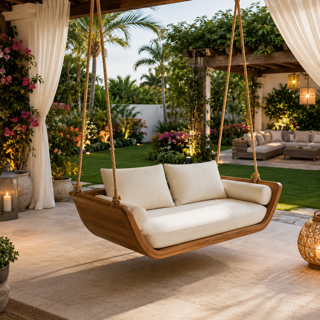 Wood Hanging Swing Sofa – Solid Wood Porch Swing with Cushions for Outdoor Decor Main Image