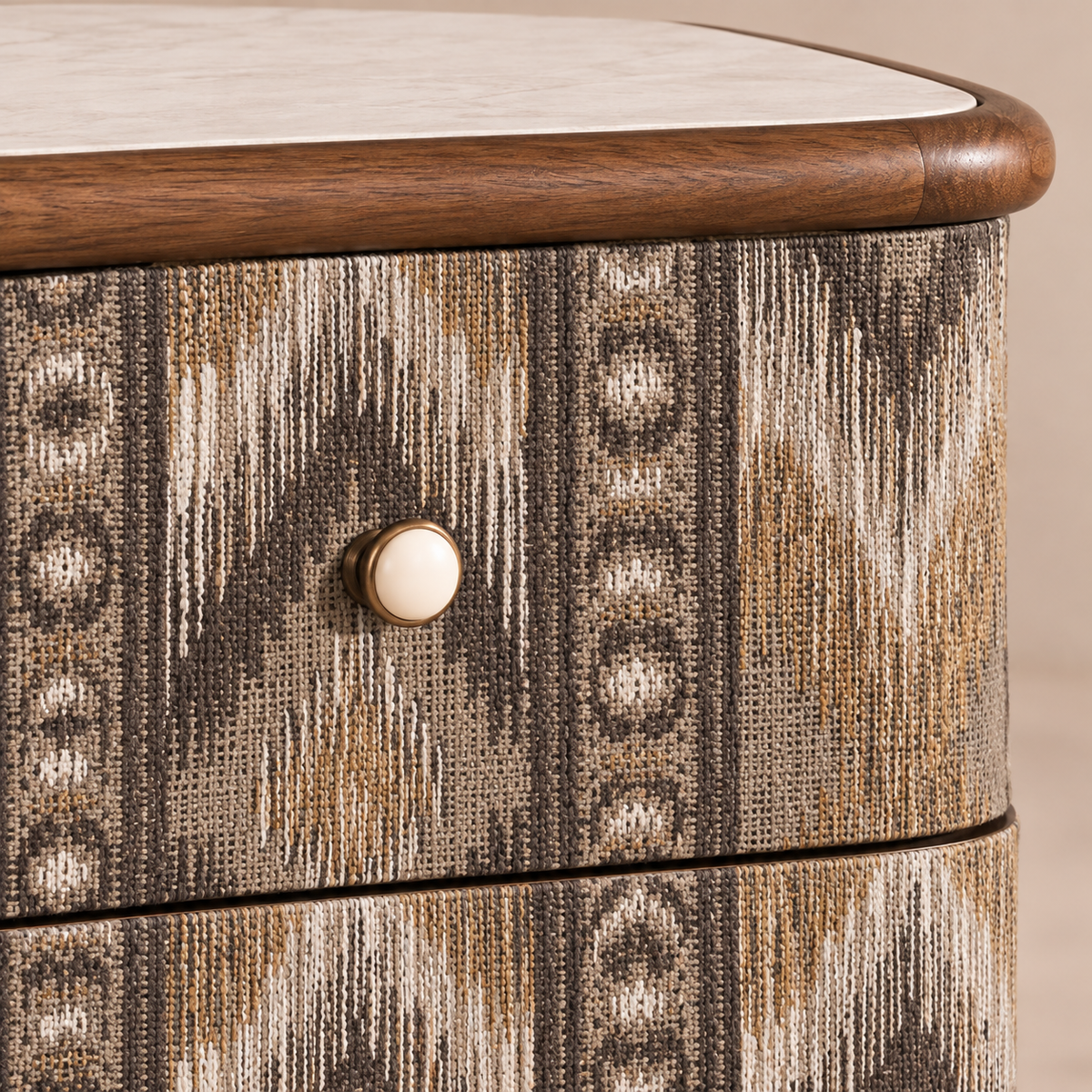 Patterned Two-Drawer Wood Nightstand with Stone Top