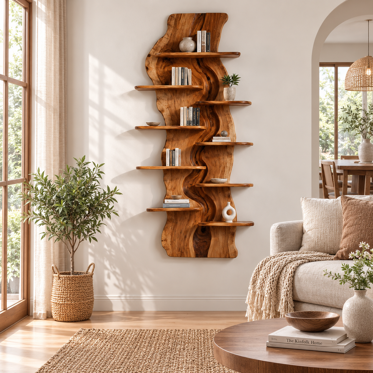Live Edge Sculptural Wall Bookshelf