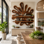Sculptural Wood Wall Bar Shelf – Solid Wood Wine Display Shelf for Dining Room Decor